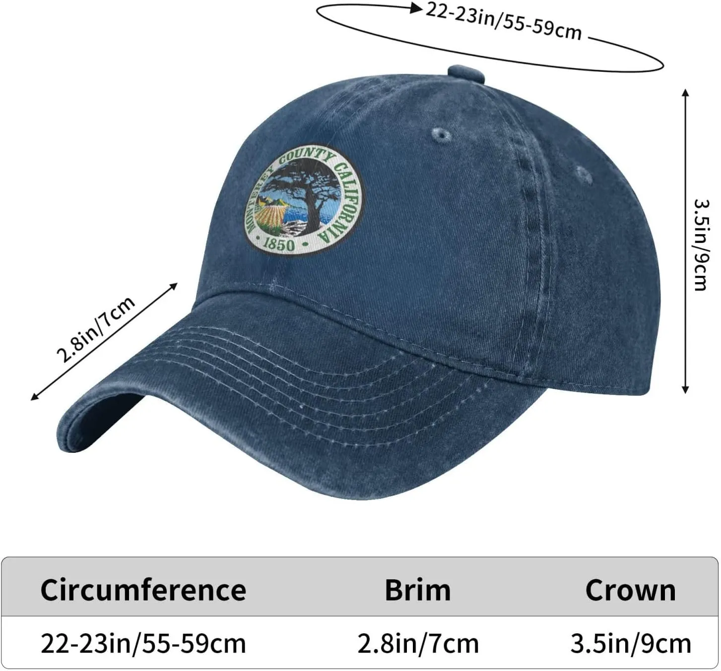 Seal of Monterey County, California Baseball Cap for Men Women Vintage Trucker Hat Golf Hats Dad Hat