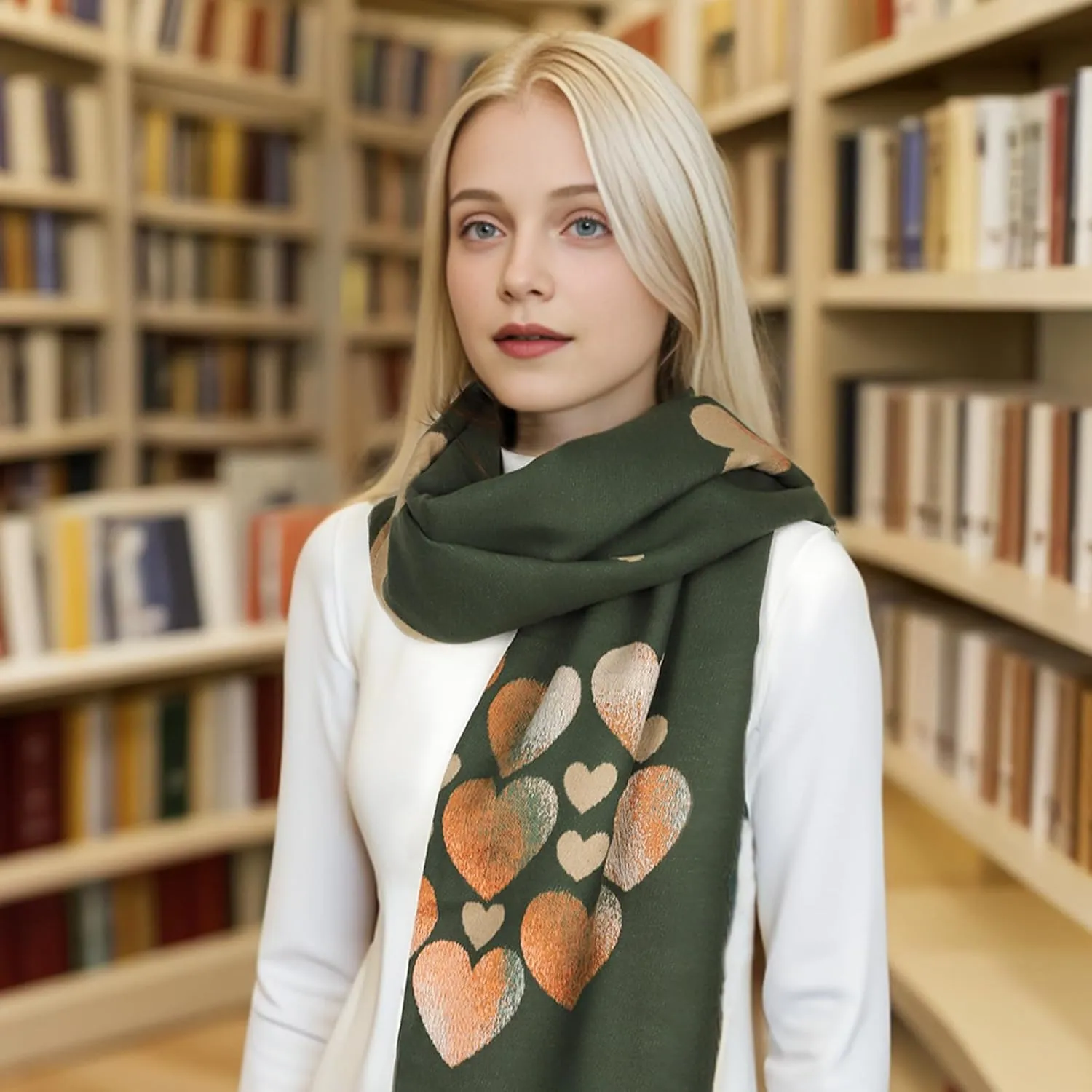 Sumato Scarf for Women Fall Winter Shawl Wraps Long Women Scarves Warm Soft Cashmere Feel Classic Heart Style