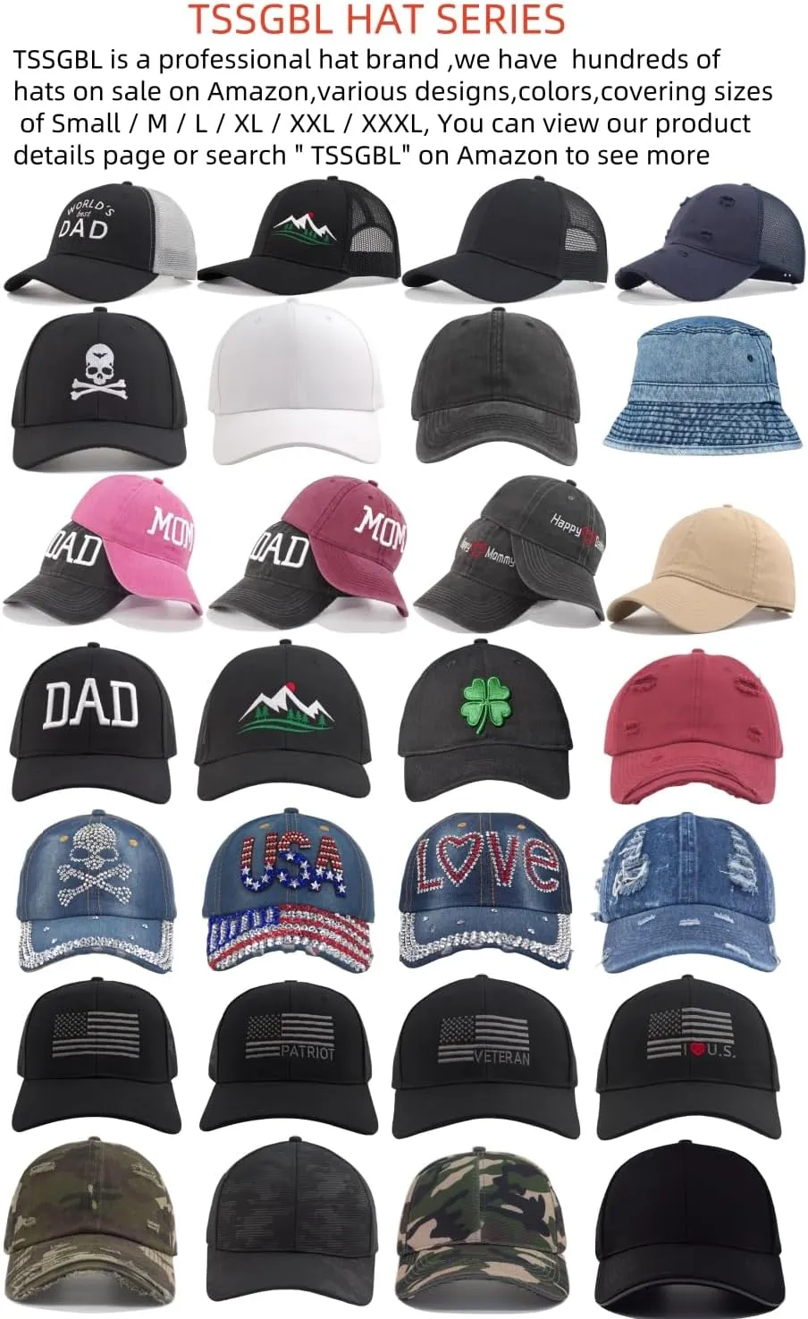 TSSGBL Multiple Sizes S,M,L,XL,XXL Snapback Baseball Trucker Hat Basic No-Logo Plain Men Women Mesh Work Ball Cap