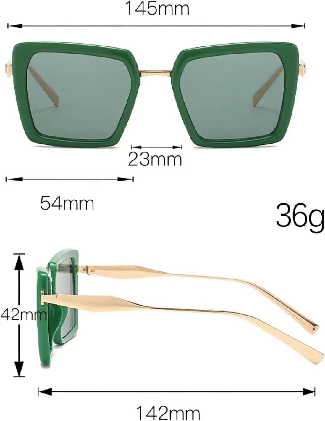 Vintage Sunglasses for Women Green Golden Fashionable Glasses High-end