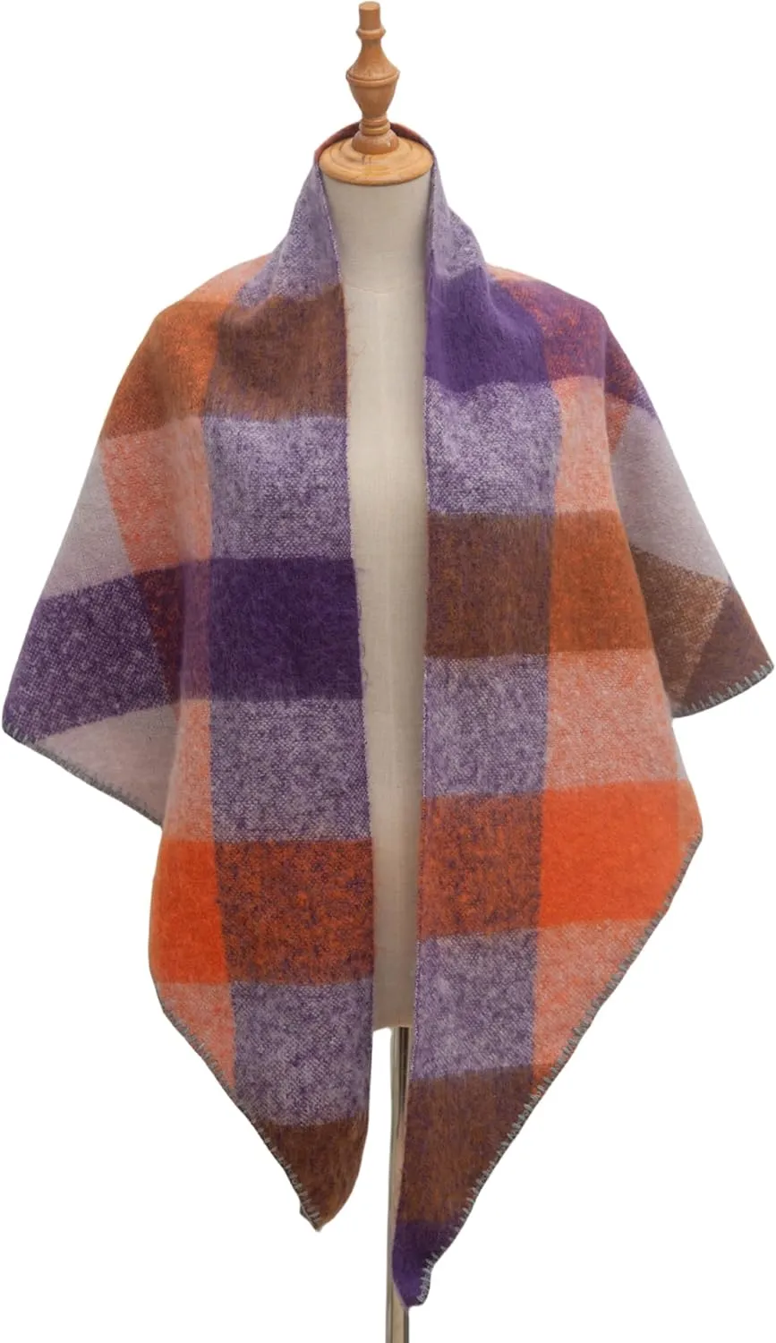 Wander Agio Women Fashion Shawl Warm Long Winter Wrap Scarves Cashmere Soft Feel Plaid Triangle Scarf