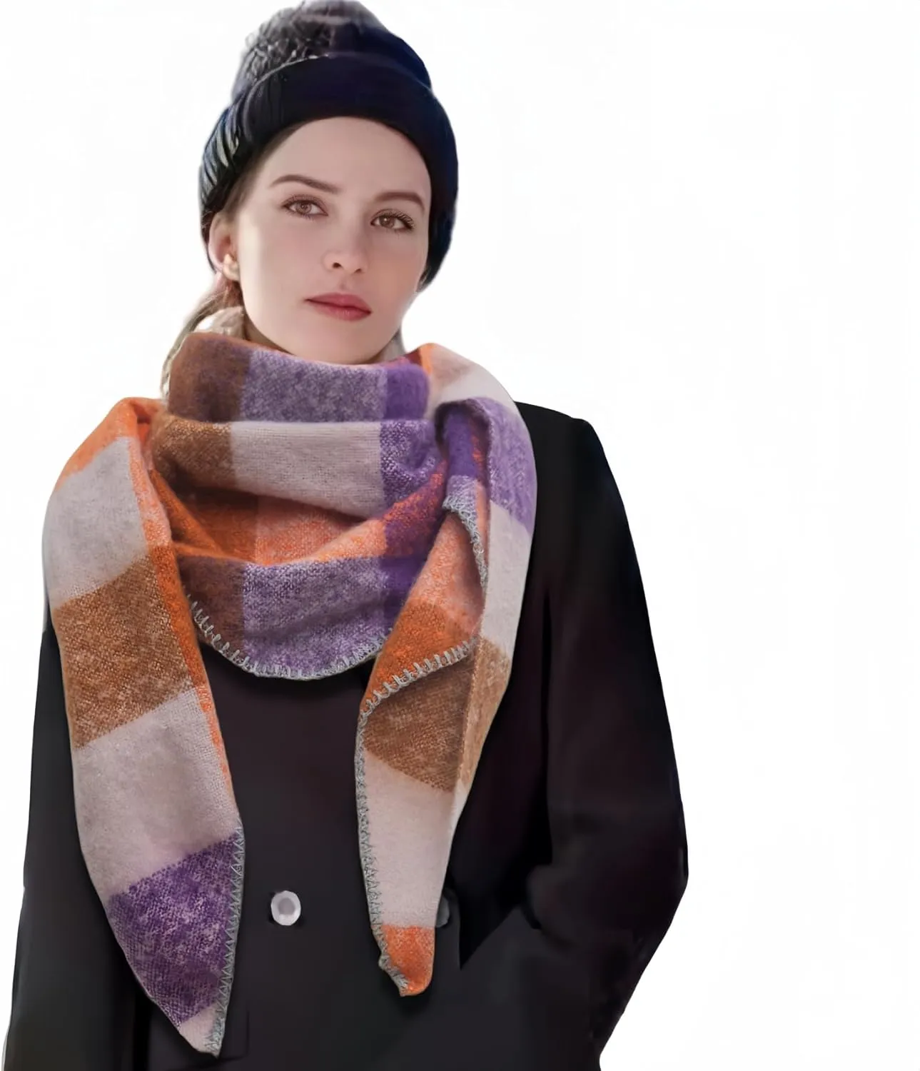 Wander Agio Women Fashion Shawl Warm Long Winter Wrap Scarves Cashmere Soft Feel Plaid Triangle Scarf
