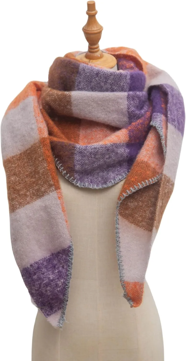 Wander Agio Women Fashion Shawl Warm Long Winter Wrap Scarves Cashmere Soft Feel Plaid Triangle Scarf