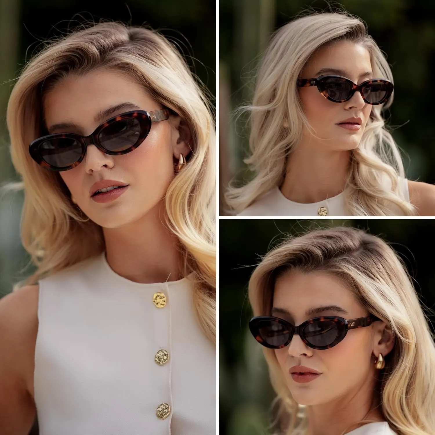 WearMe Pro - Women's Polarized Cat-Eye Sunglasses, Oval Lenses, Thick Rounded Frame, 5-Barrel Hinges, Hand-Polished Design