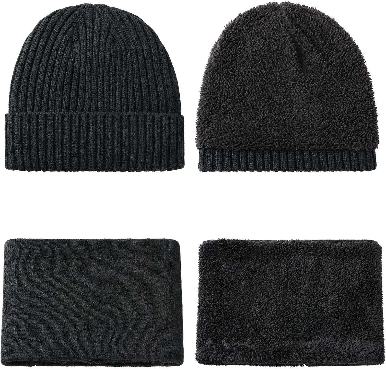 Winter Beanie Hat Scarf Touchscreen Gloves Set Warm Fleece Lined Skull Caps Neck Warmer for Men Women
