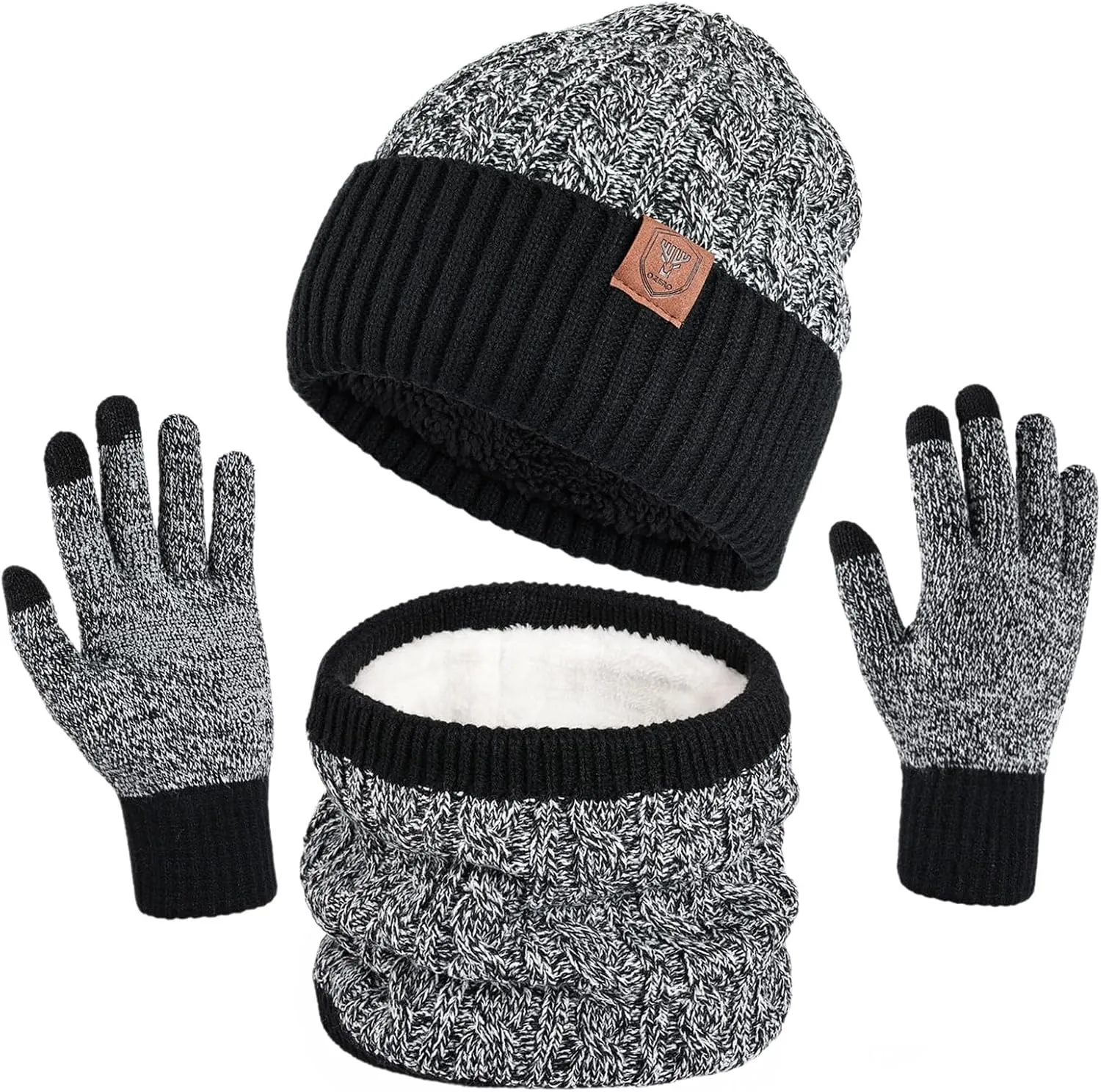 Winter Beanie Hat Scarf Touchscreen Gloves Set Warm Fleece Lined Skull Caps Neck Warmer for Men Women