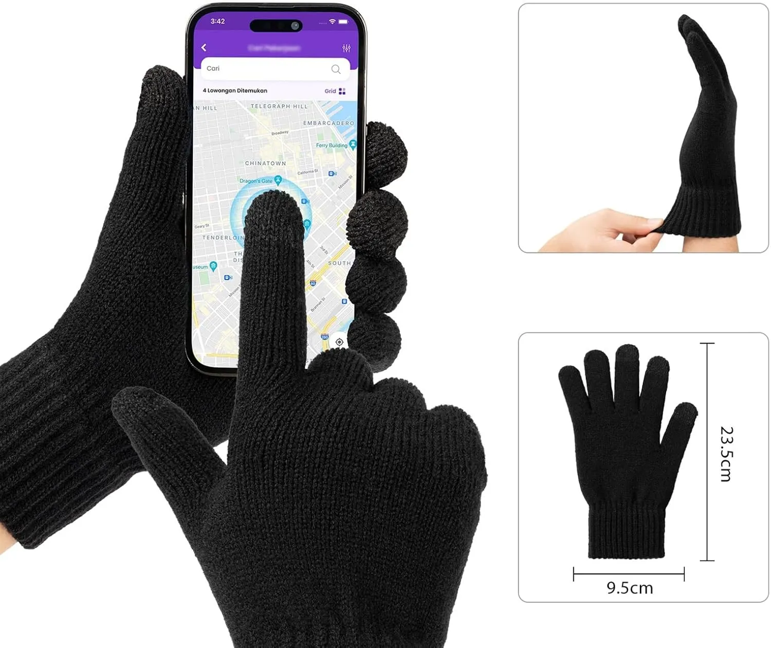 Winter Beanie Hat Scarf Touchscreen Gloves Set Warm Fleece Lined Skull Caps Neck Warmer for Men Women