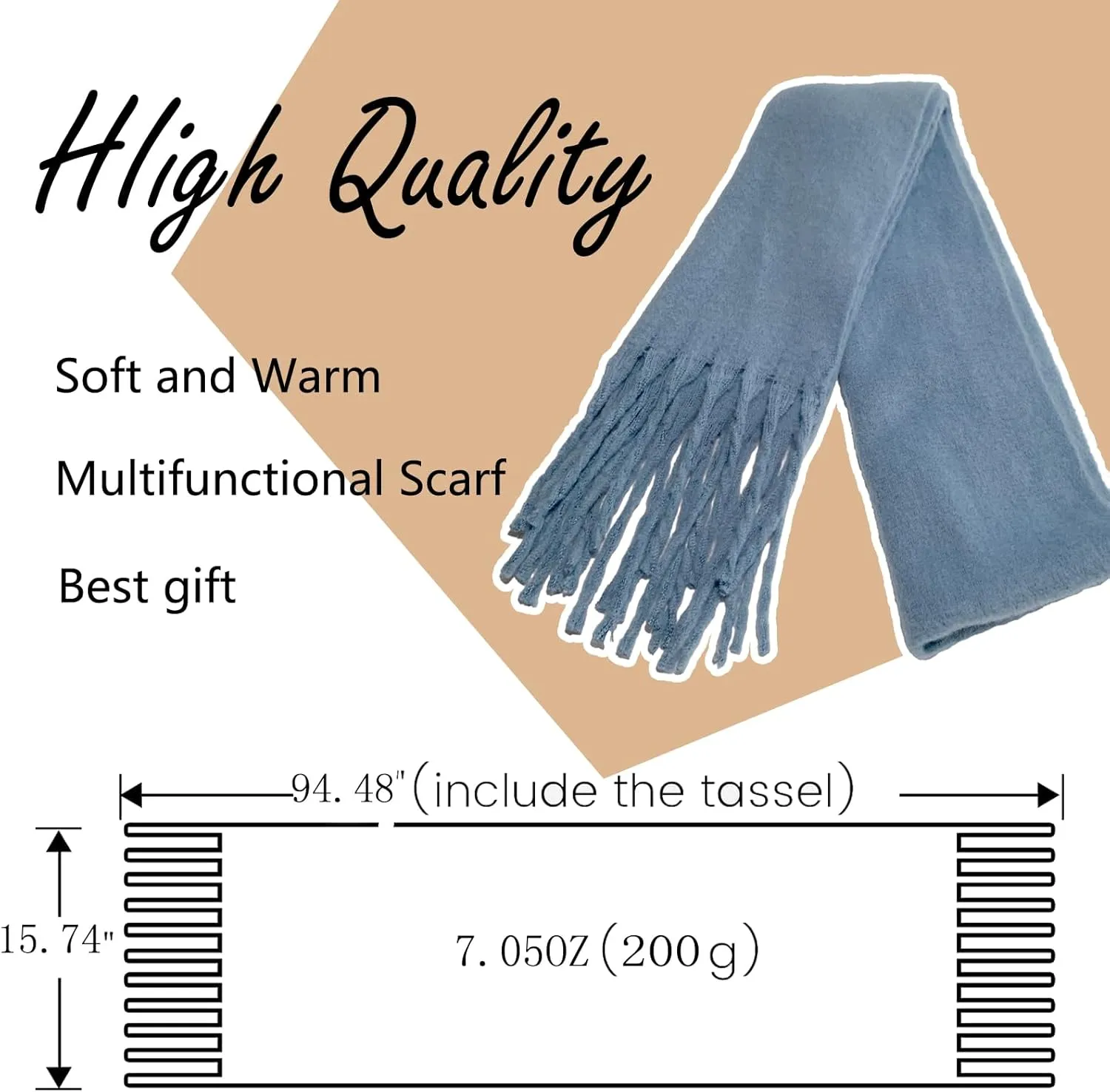 Winter Scarf for Women Big Chunky Scarf Solid Warm Soft Oversized Thick Blanket Scarves Shawl Cashmere Feel