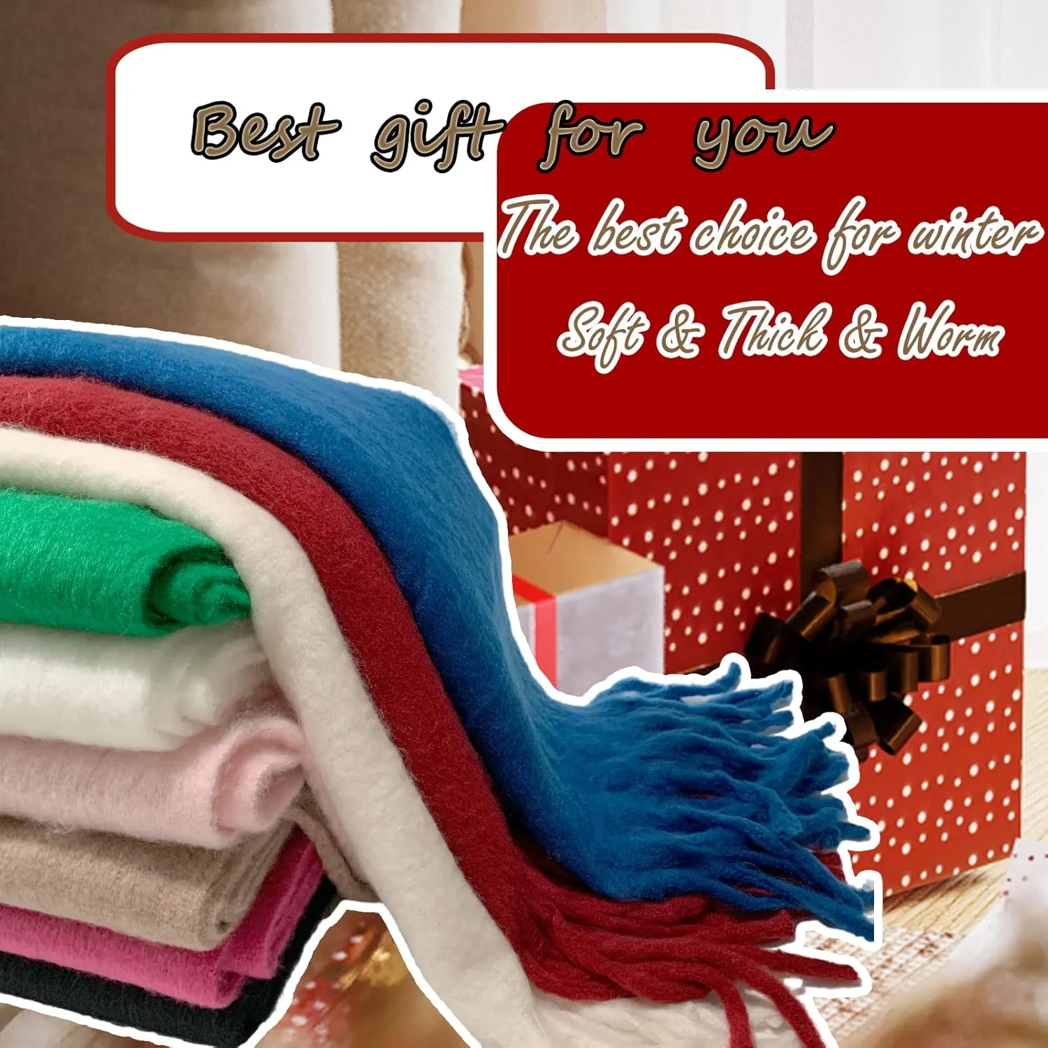 Winter Scarf for Women Big Chunky Scarf Solid Warm Soft Oversized Thick Blanket Scarves Shawl Cashmere Feel