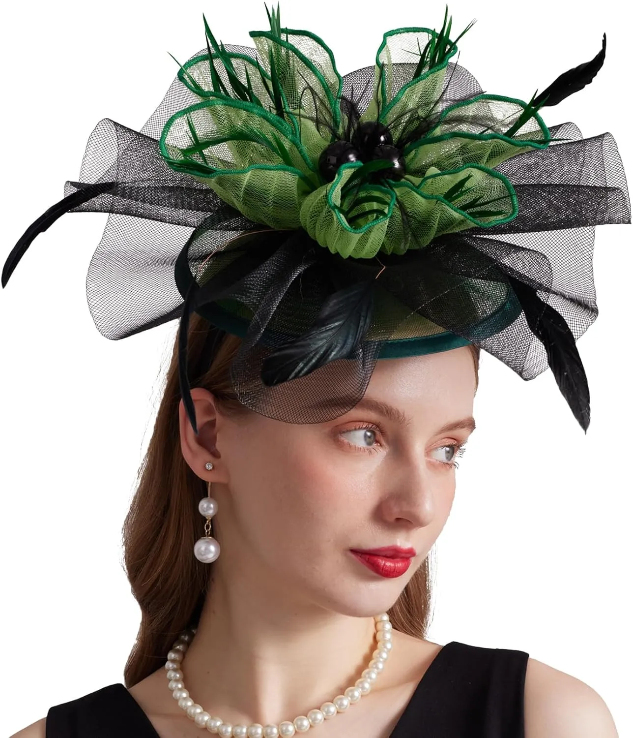 Women Organza Church Derby Hat Wide Brim Sun Caps for Wedding Tea Party Hat with Detachable hat Flower as Headgear