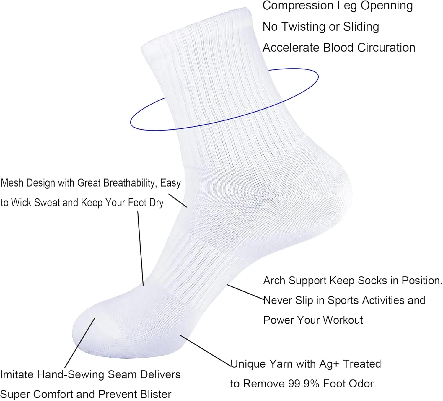 Womens 6-Pack Anti Odor Quarter Crew Moisture Wicking Sports Cotton Socks for Athletes Foot, Size 6-10