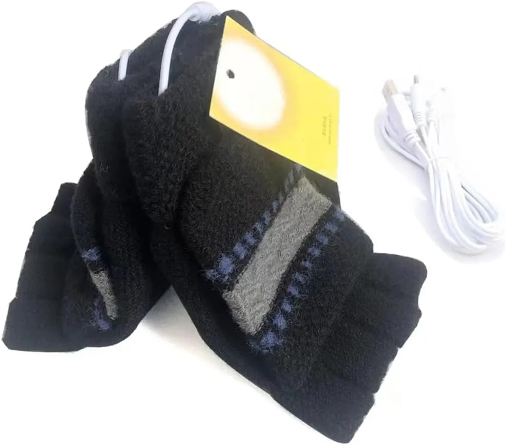 Women's & Men's USB Heated Gloves Mitten Winter Hands Warm Laptop Gloves, Knitting Hands Full & Half Heated Fingerless Heating Warmer Washable Design (Black)