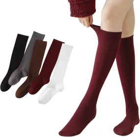 Women's Moisture-Wicking Cotton Knee High Socks 5-Pack – Non-Slip Cushioned Athletic for Gym & Hiking, Odor-Resistant Arch Support (Fits 5.5-10)