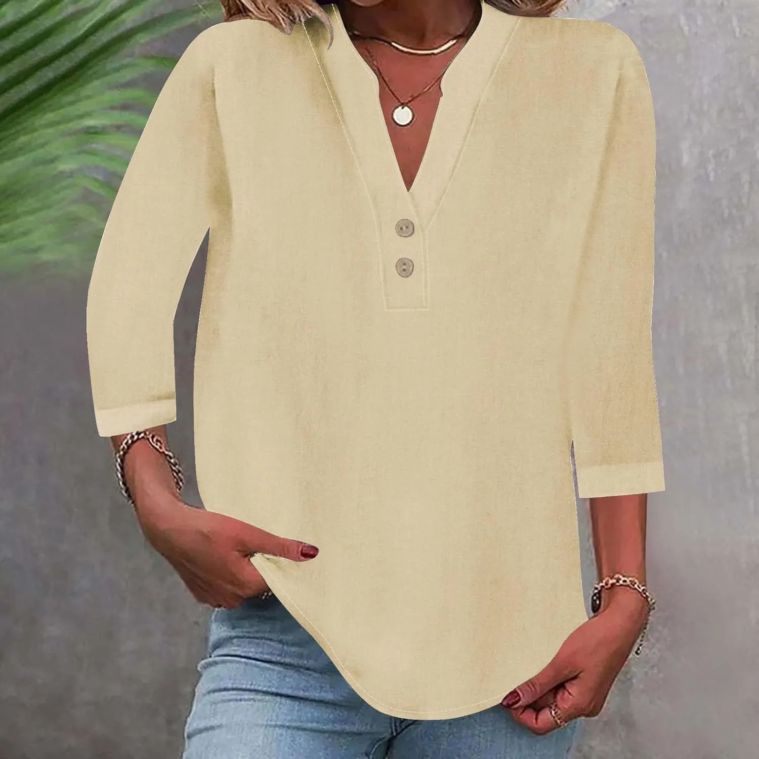 Womens Office Ready Linen Blouses Summer Tops 2025 V Neck Button Down Shirts Casual Tunic Work Vacation Wear
