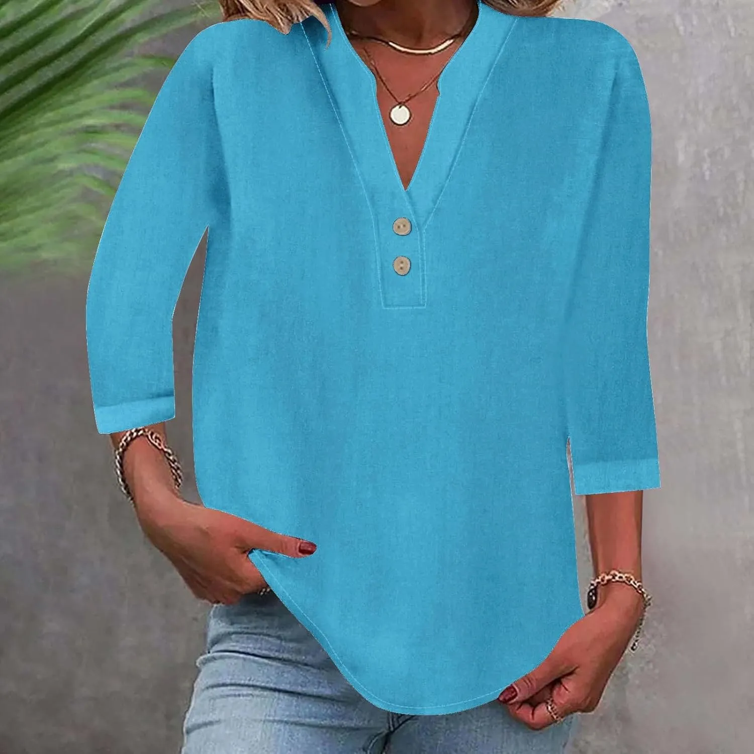 Womens Office Ready Linen Blouses Summer Tops 2025 V Neck Button Down Shirts Casual Tunic Work Vacation Wear