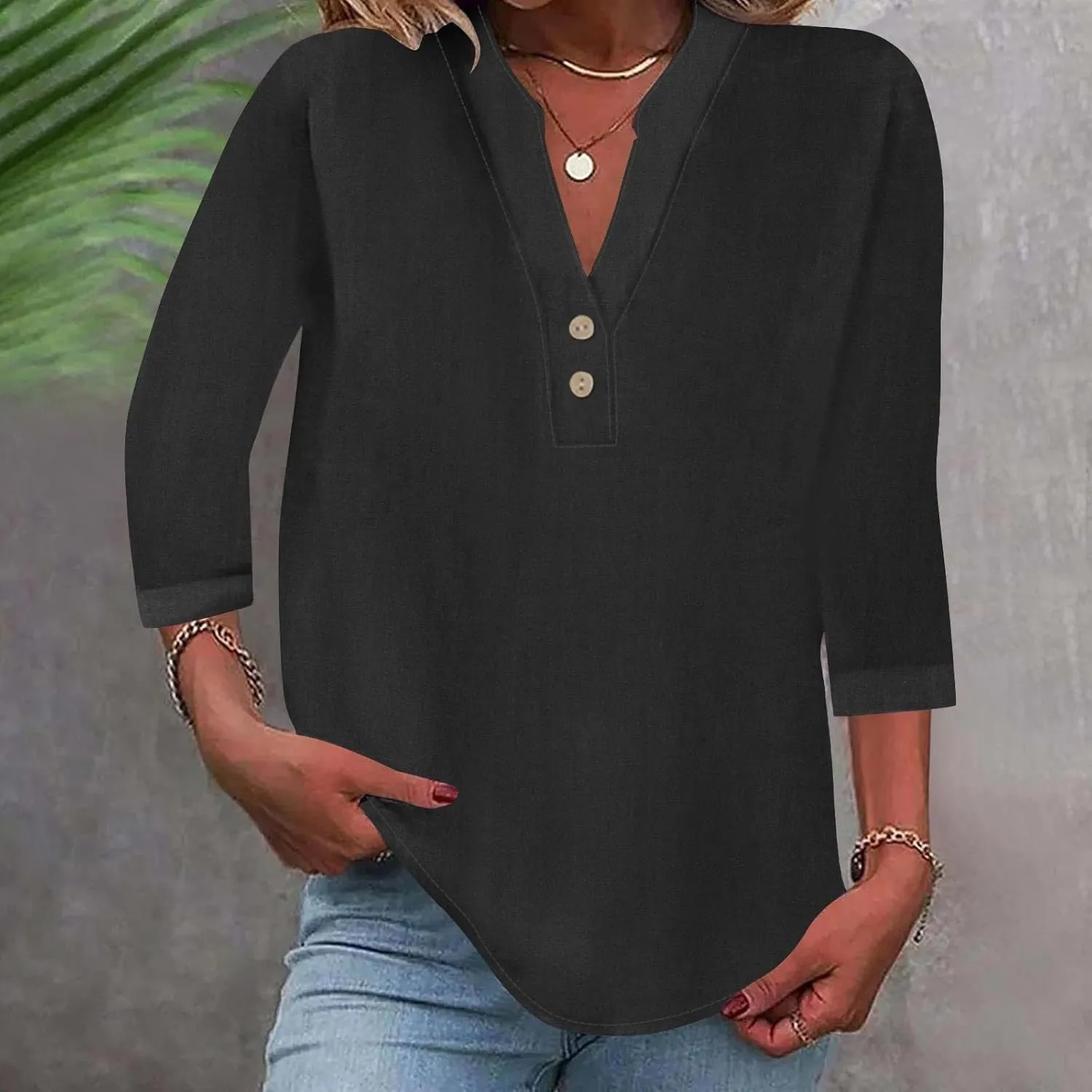 Womens Office Ready Linen Blouses Summer Tops 2025 V Neck Button Down Shirts Casual Tunic Work Vacation Wear