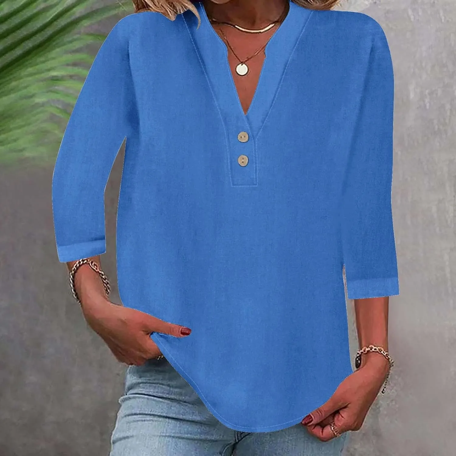 Womens Office Ready Linen Blouses Summer Tops 2025 V Neck Button Down Shirts Casual Tunic Work Vacation Wear