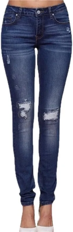 Womens Ripped Jeans High Waist Dark Denim Pants Stretchy Skinny Trousers Distressed Jeans with Zipper Closure Polished