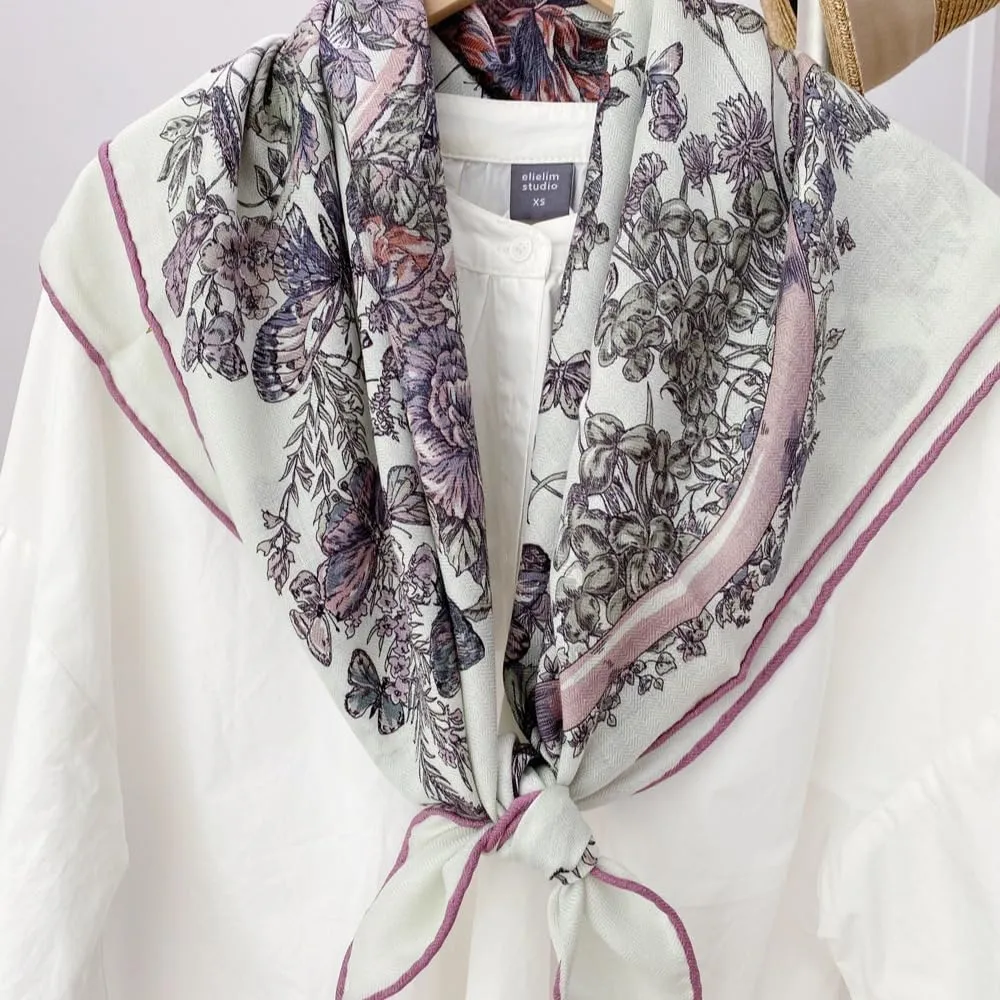 Women's Square Wool Blend Silk Scarf, 33 inches, Double Sides Printed,Luxury Scarf with Gift Box