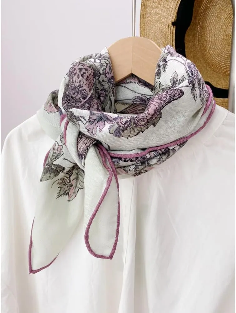 Women's Square Wool Blend Silk Scarf, 33 inches, Double Sides Printed,Luxury Scarf with Gift Box