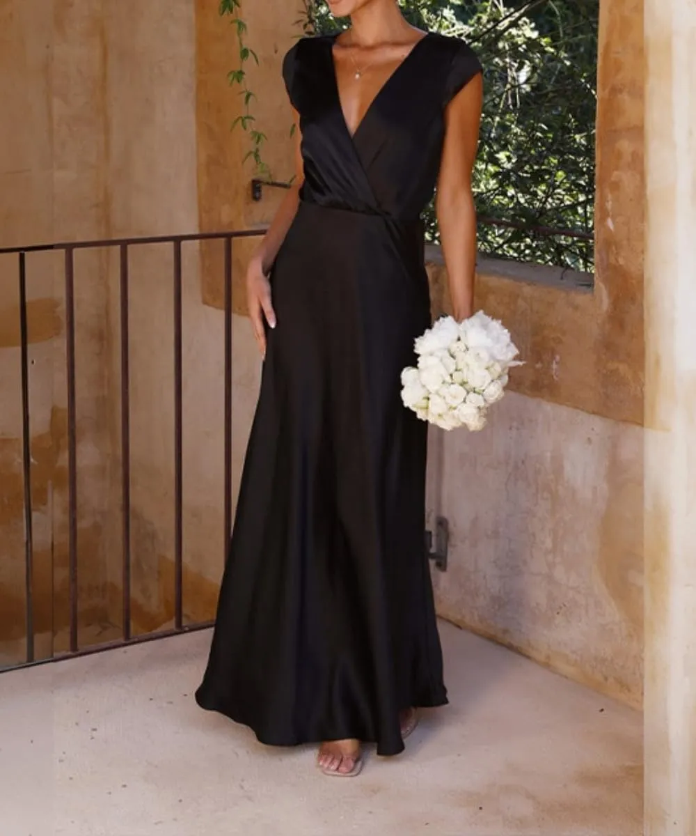 Women'S V-Neck Sexy Backless High-End Dress Satin Banquet Evening Gown