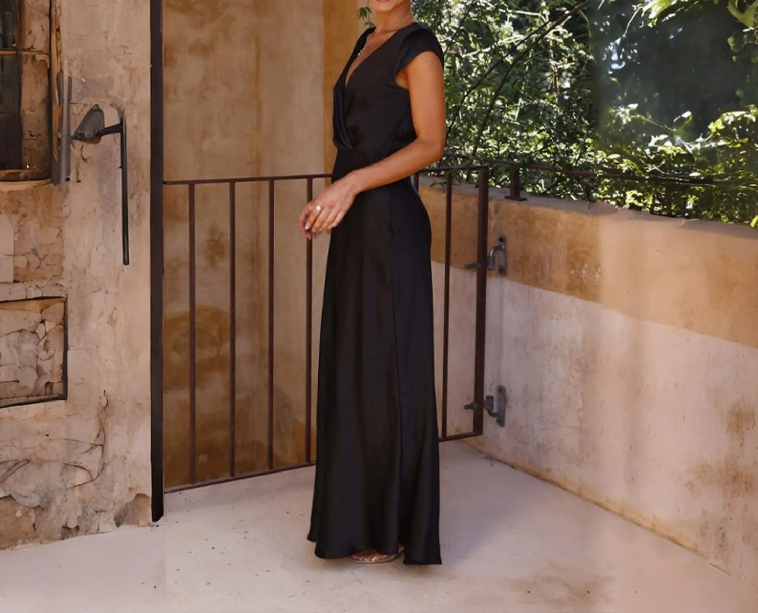 Women'S V-Neck Sexy Backless High-End Dress Satin Banquet Evening Gown
