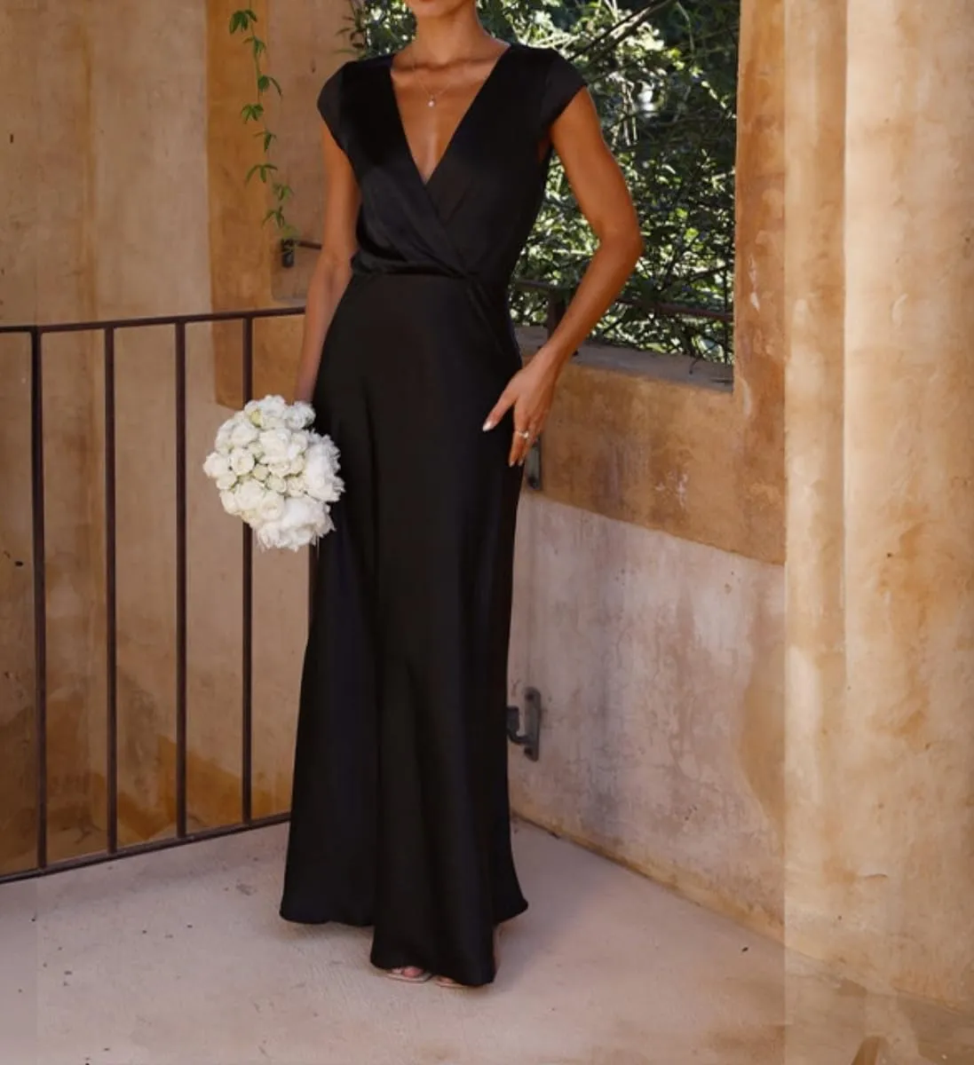 Women'S V-Neck Sexy Backless High-End Dress Satin Banquet Evening Gown