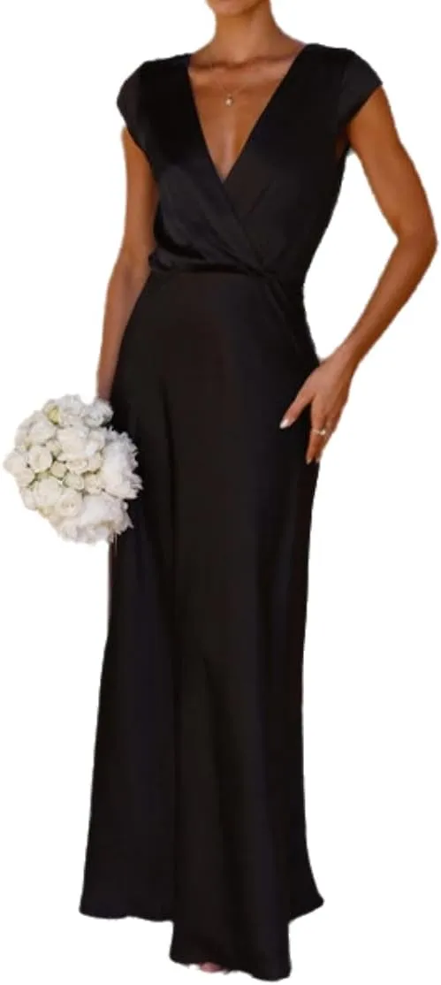 Women'S V-Neck Sexy Backless High-End Dress Satin Banquet Evening Gown
