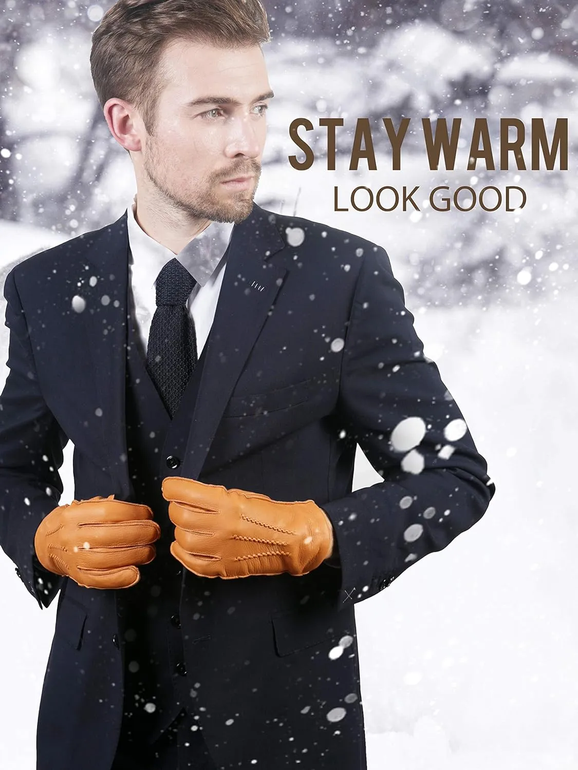 YISEVEN Men's Deerskin Leather Dress Gloves Hand Sewn