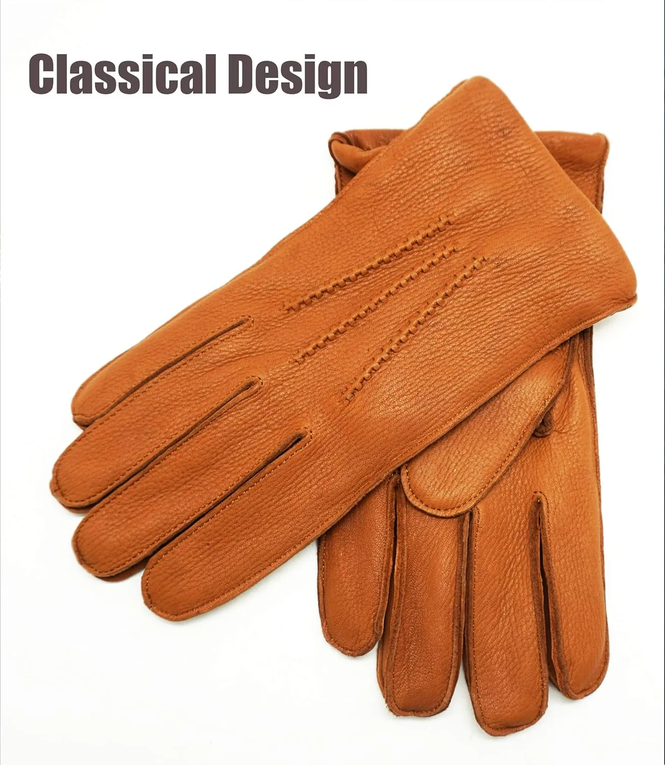 YISEVEN Men's Deerskin Leather Dress Gloves Hand Sewn